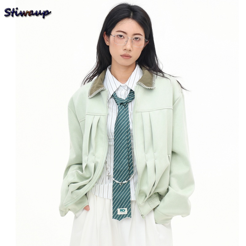 Quality Winter Clothing Bomber Jacket - Женская осенняя куртка-бомбер с зелеными лацканами,